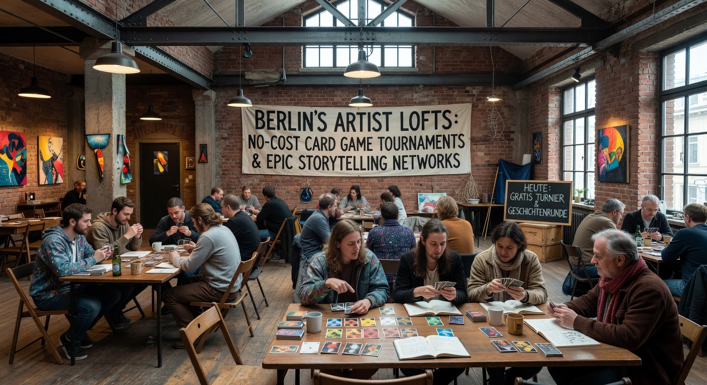 Gruppe in einem Berliner Künstlerloft während einer gemeinsamen Storytelling-Session mit Karten
