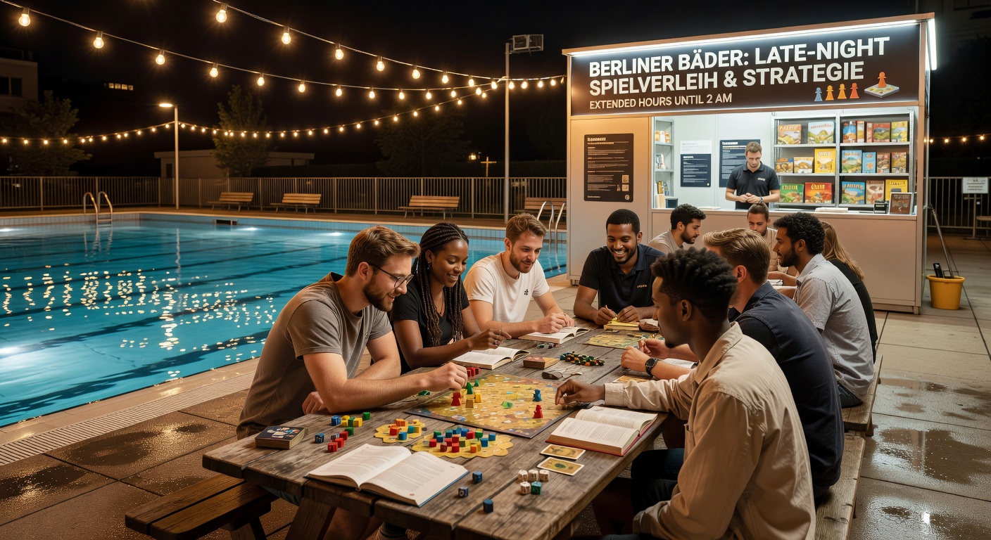 Gruppe bei einer Strategiesitzung in einem erweiterten Schwimmbadbereich