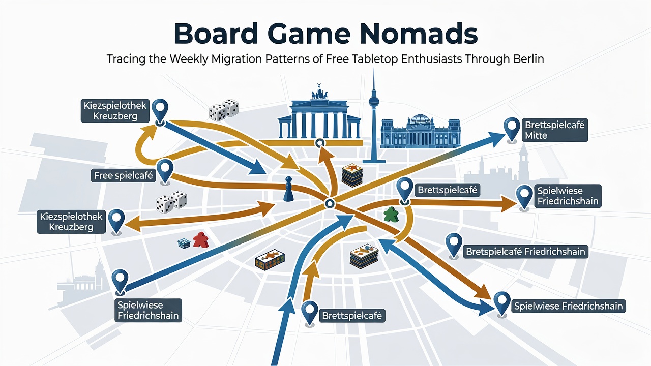 Tabletop-Gruppen wandern durch Berlins Stadtlandschaften und nutzen temporäre Standorte für kostenlose Spiele in wechselnden urbanen Umgebungen