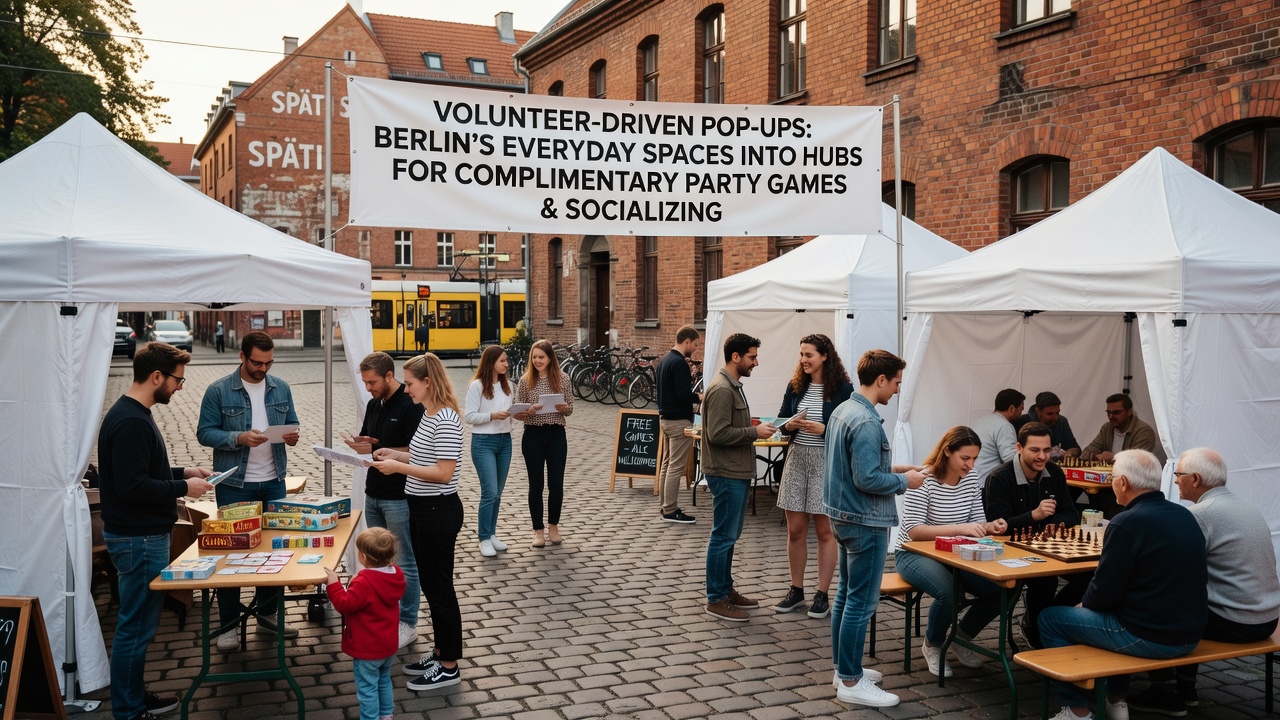 Gruppe spielt in einem Berliner Waschsalon ein kostenloses Partyspiel mit Erzählelementen